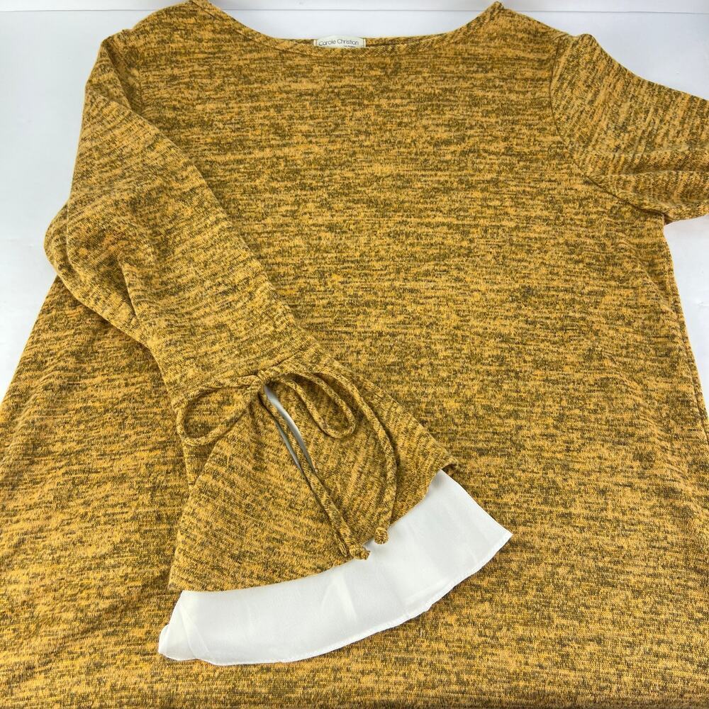 VTG Carole Christian Heathered Mustard Knit Long Layered Bell Sleeve Dress M
